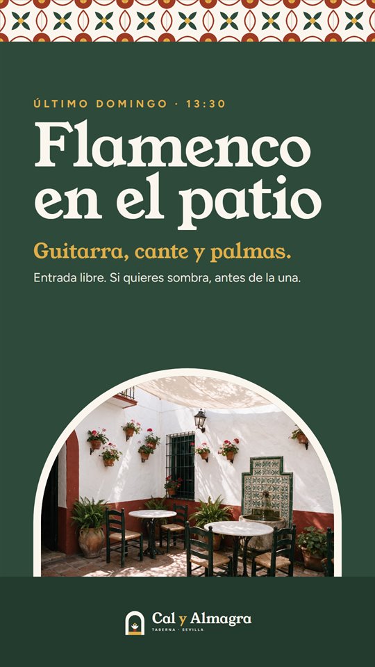 Historia de Instagram de Cal y Almagra: flamenco en el patio el último domingo del mes