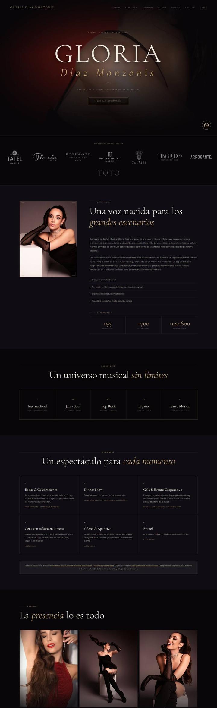 La web de Gloria Díaz Monzonis, cantante para bodas, galas y eventos privados